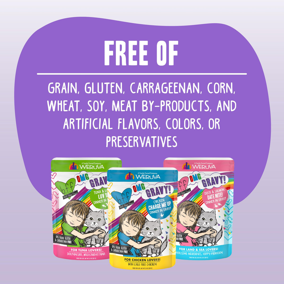 Weruva B.F.F. OMG - Best Feline Friend Oh My Gravy! Tuna & Chicken Charm Me with Tuna & Chicken in Gravy Cat Food, 3oz Pouch (Pack of 48)