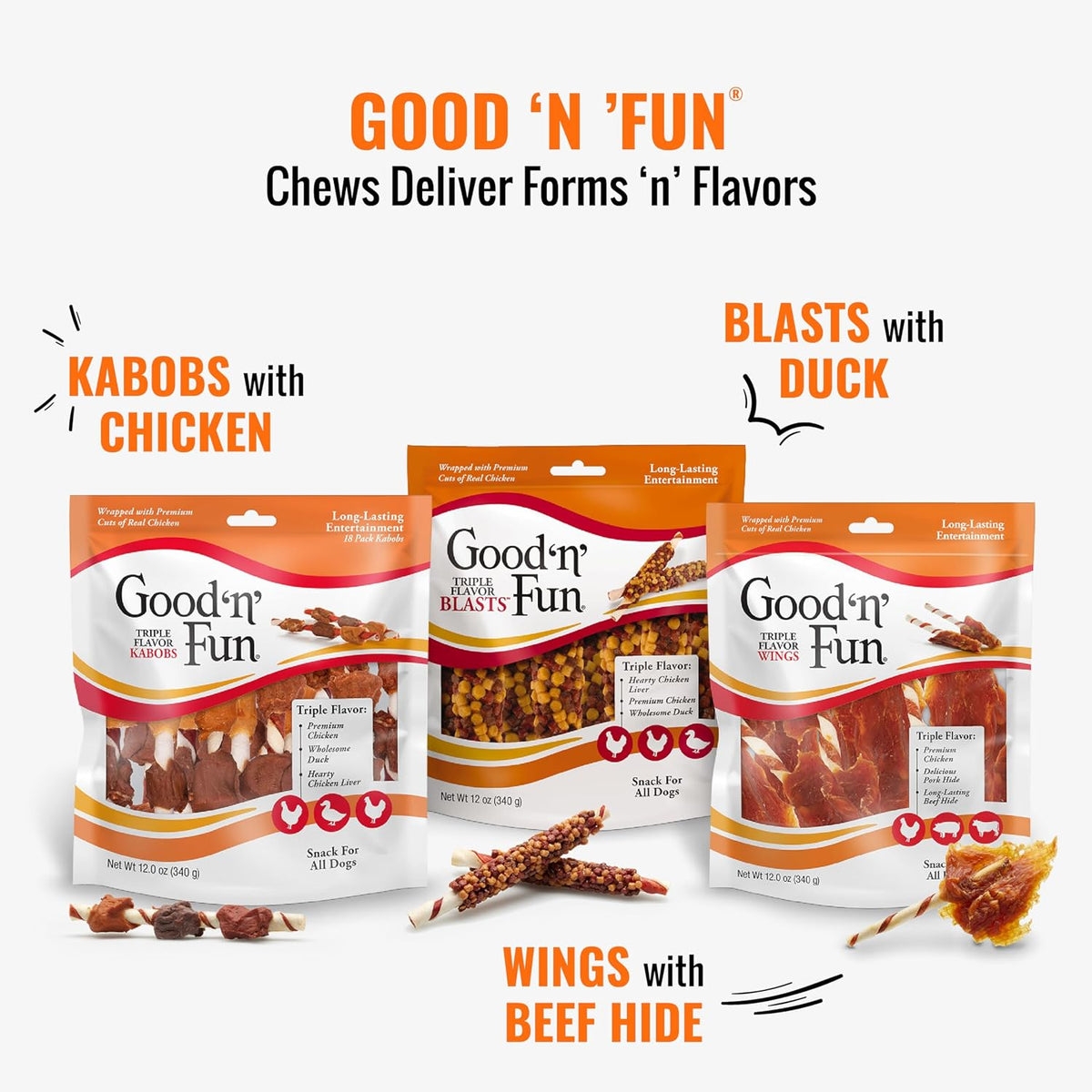 Good 'n' Fun Wings Long-Lasting Dog Treat Made With Real Protein, 12 oz