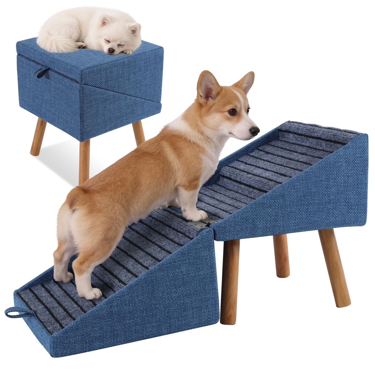 Dog Stairs for Small Dogs Faux Leather Foldable Pet Ramp and Ottoman