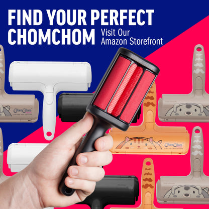ChomChom Roller Pet Hair Remover – Original Size Reusable Lint Roller for Cat & Dog Hair on Furniture, Couch, Carpet, Car, Rugs & Bedding – Portable, Eco-Friendly (White)