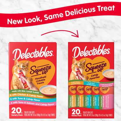 Delectables Squeeze Up Catnip Variety Pack, Creamy Squeezable Puree, Lickable Wet Cat Treats, Grain Free, No-Added Fillers, No-by-Products, No-Added Preservatives, 20 Count, 0.5 Ounces (Pack of 4)