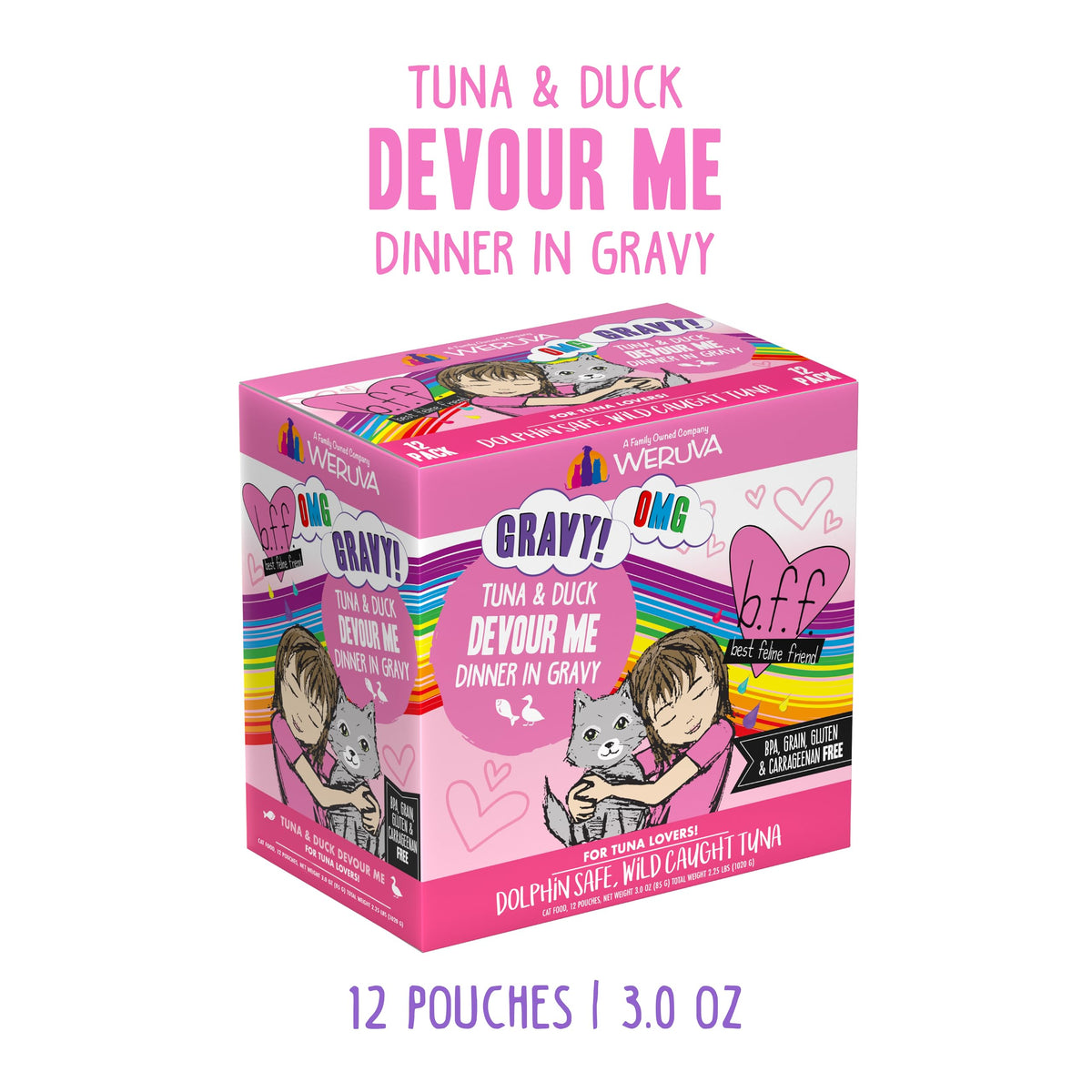 Weruva B.F.F. OMG - Best Feline Friend Oh My Gravy! Tuna & Chicken Charm Me with Tuna & Chicken in Gravy Cat Food, 3oz Pouch (Pack of 48)