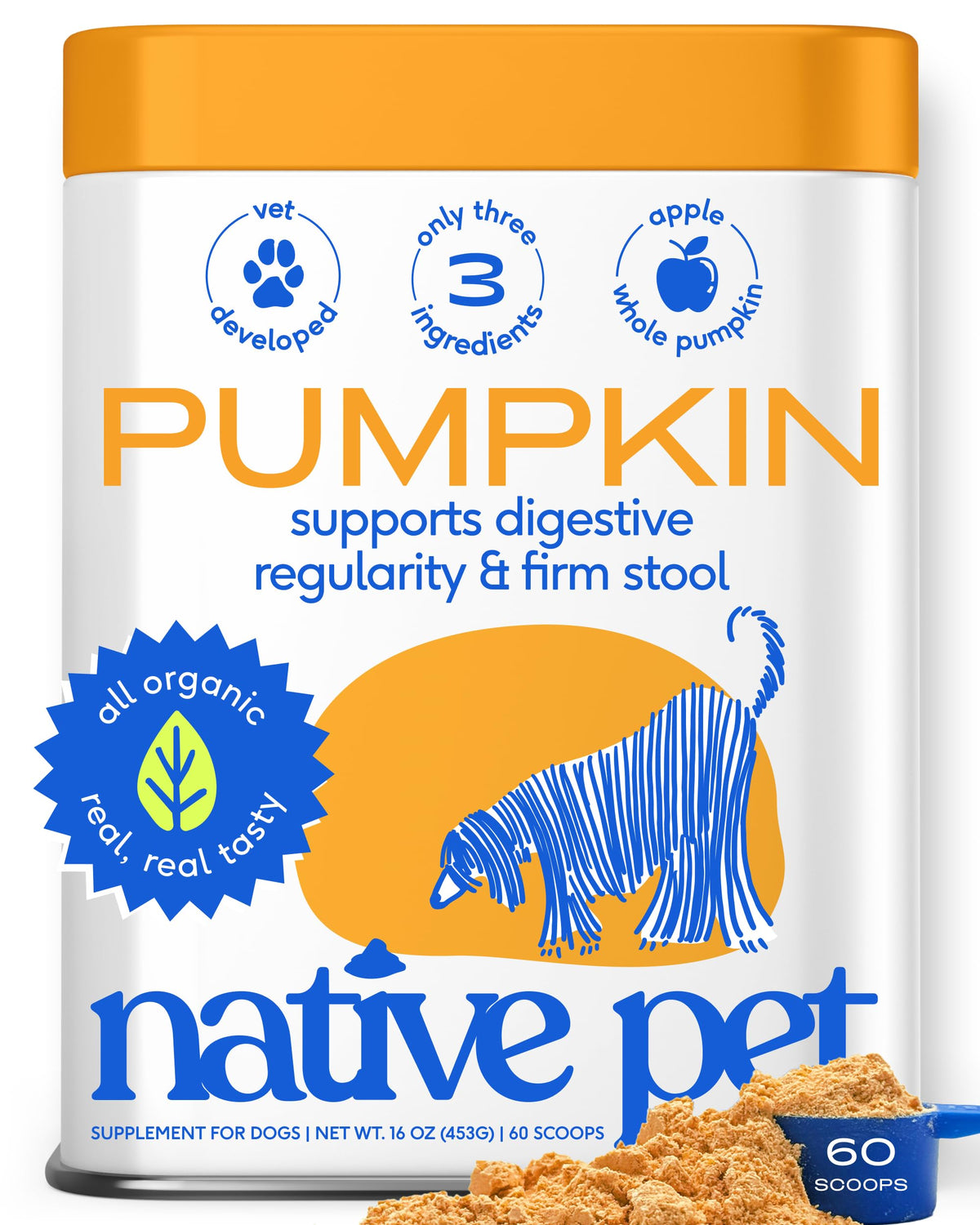 Native Pet GutWell Power Poop - Digestive Support & Fiber for Dogs - Promotes Healthy Stools, Supports Balanced Microbiome & Digestive Function - Triple-Biotic Blend & M-Fiber - 60 Scoops
