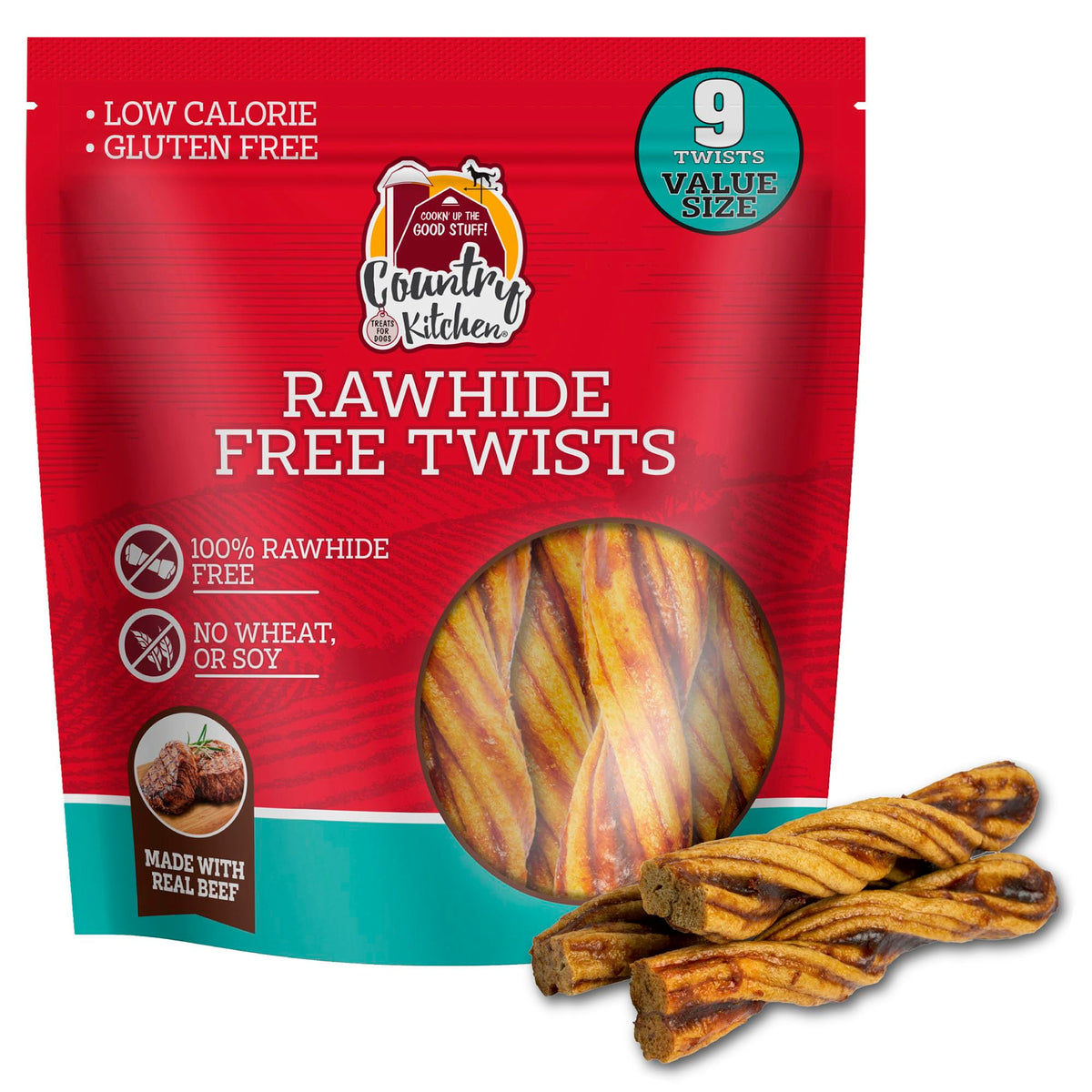 Country Kitchen Rawhide Free Beef Twists Dog Chews, 3 Count