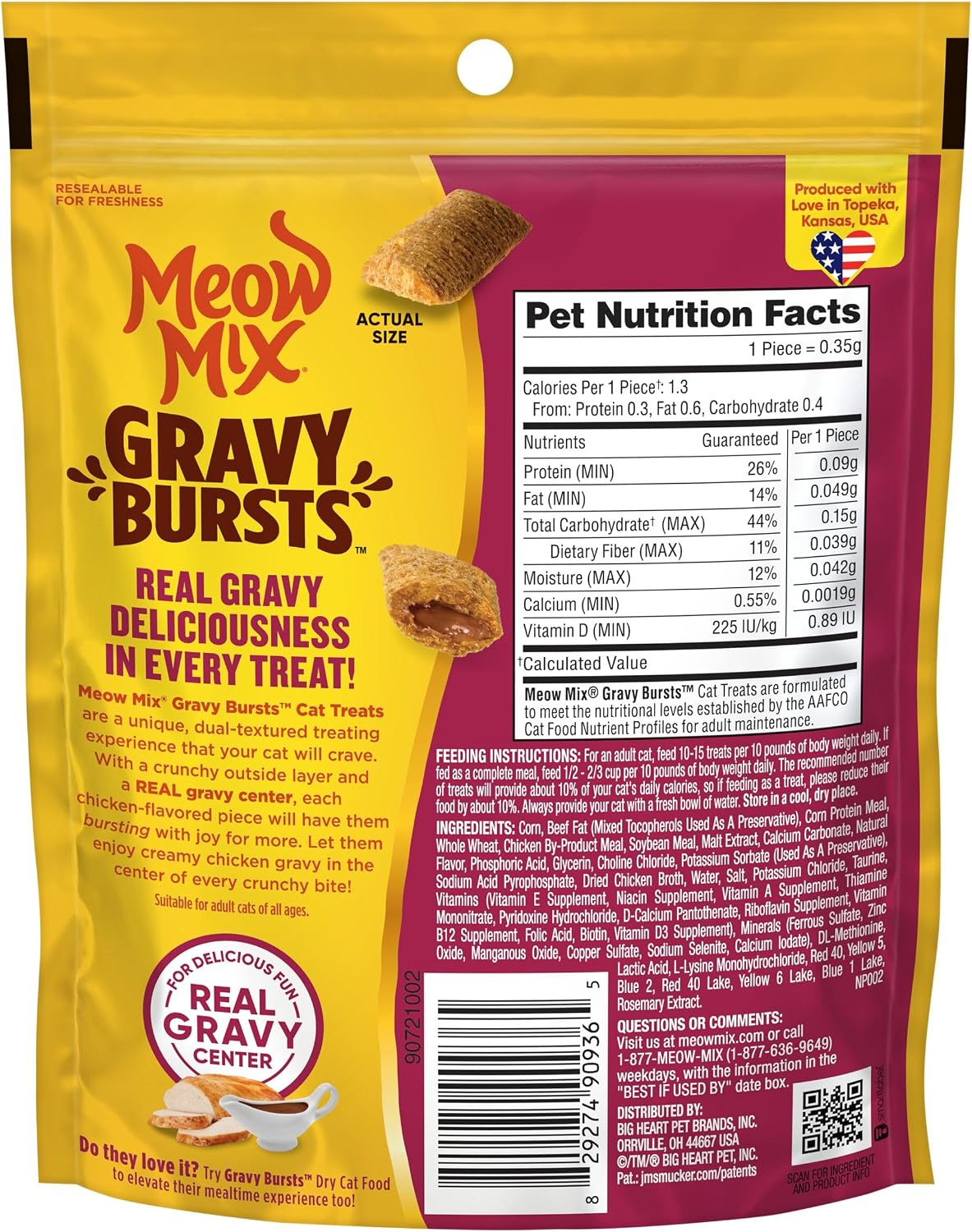 Meow Mix Gravy Bursts Chicken Flavored Cat Treats, 2.7 Oz. Bag