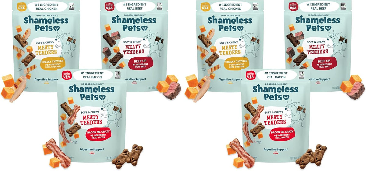 Shameless Pets Meaty Tenders Variety Pack, Soft Dog Treats, 8 Ounce (Pack of 6)