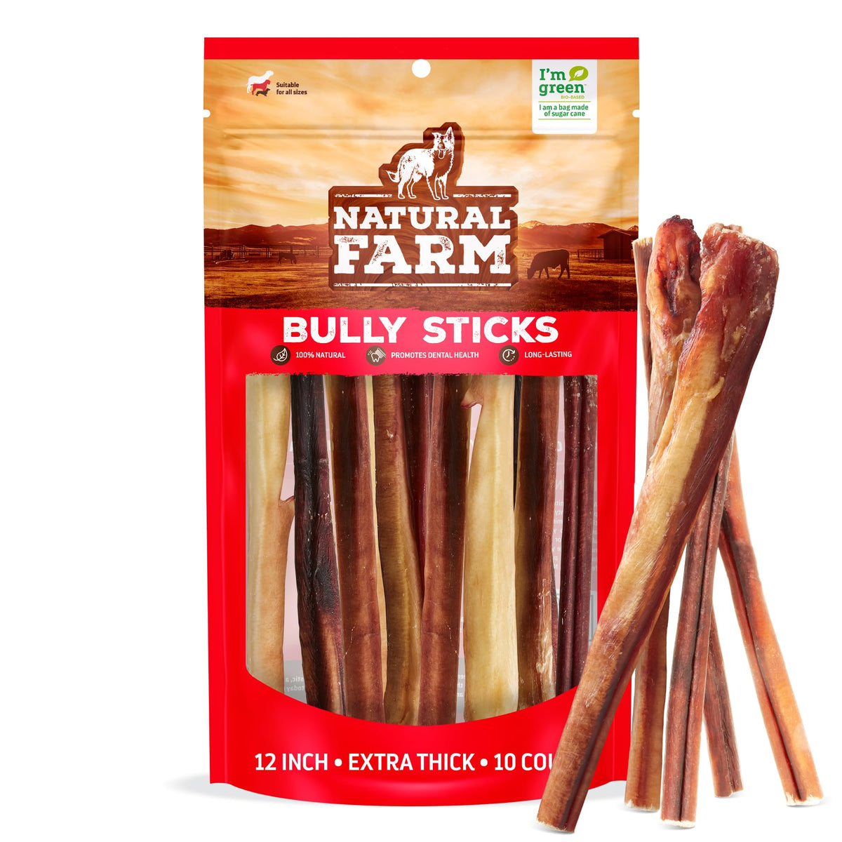 Natural Farm Odor-Free Bully Sticks (6 Inch, 25 count),1.3 lb. Bag, Fully Digestible 100% Beef Pizzle Chews,Grass-Fed, Non-GMO,Grain-Free, Natural Long-Lasting Chews for Small & Large Dogs. Pack of 25