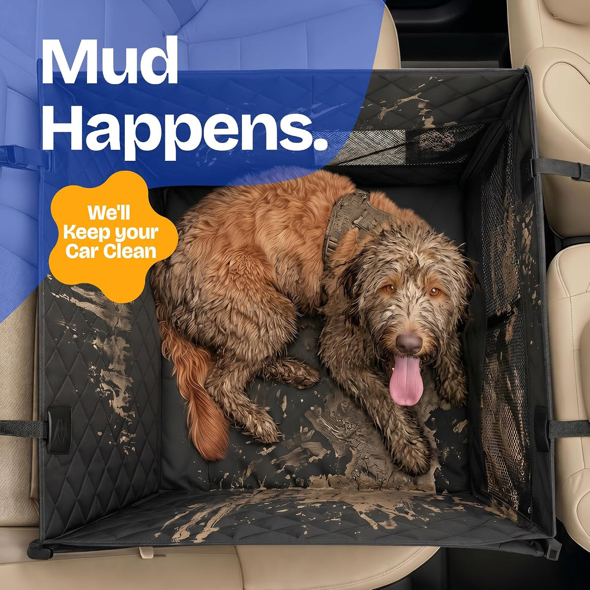 Half Hammock Dog Seat Cover for Back Seat - Waterproof Half Backseat Dog Cover, Space Saving Split Seat Design, Universal Fit & Heavy Duty Pet Restraint