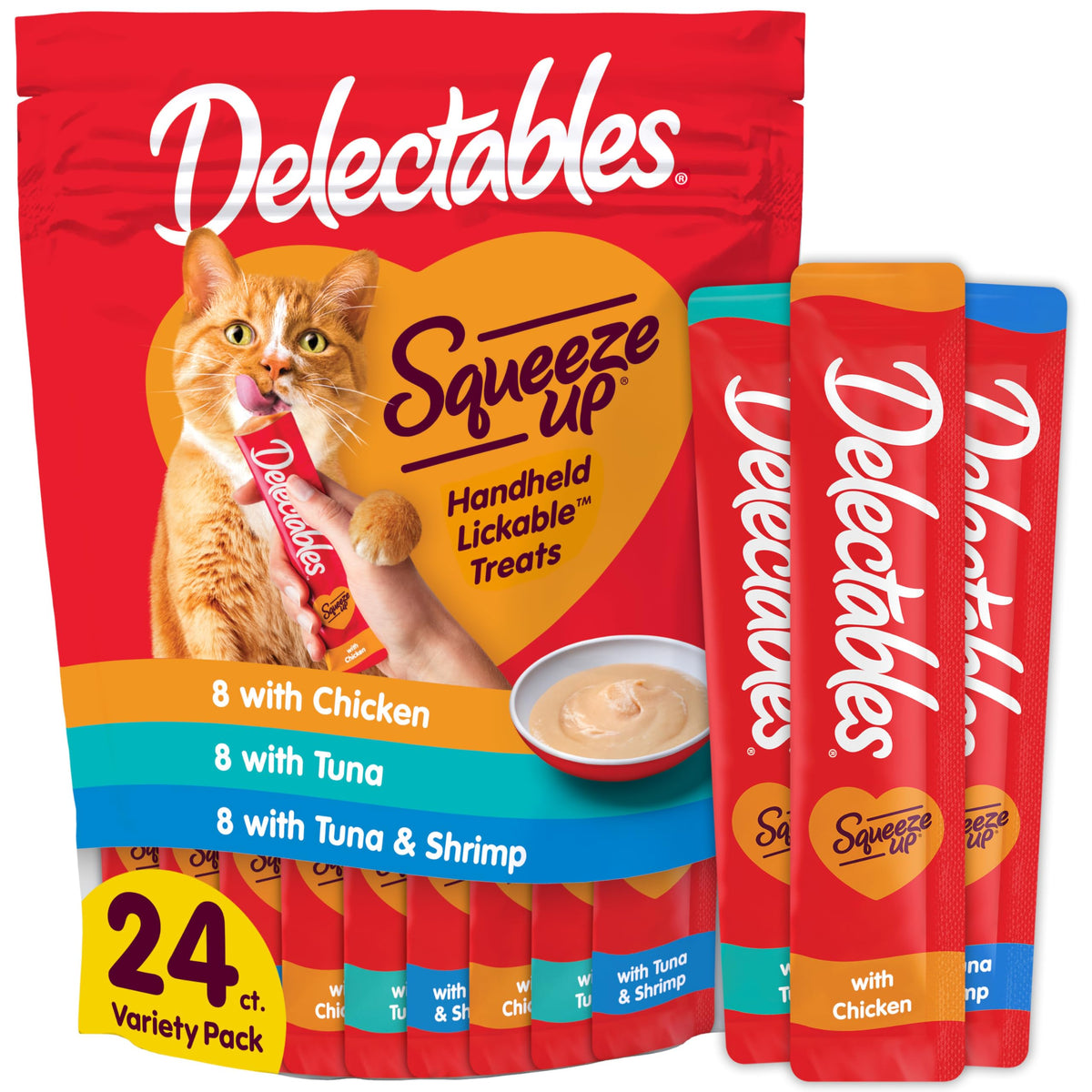 Delectables Squeeze Up Variety Pack, Creamy Squeezable Puree, Lickable Wet Cat Treats, Grain Free, No Fillers, by-Products, Preservatives, 0.5 Ounces Tube, 54 Tubes Total