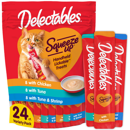 Delectables Squeeze Up Variety Pack, Creamy Squeezable Puree, Lickable Wet Cat Treats, Grain Free, No Fillers, by-Products, Preservatives, 0.5 Ounces Tube, 54 Tubes Total