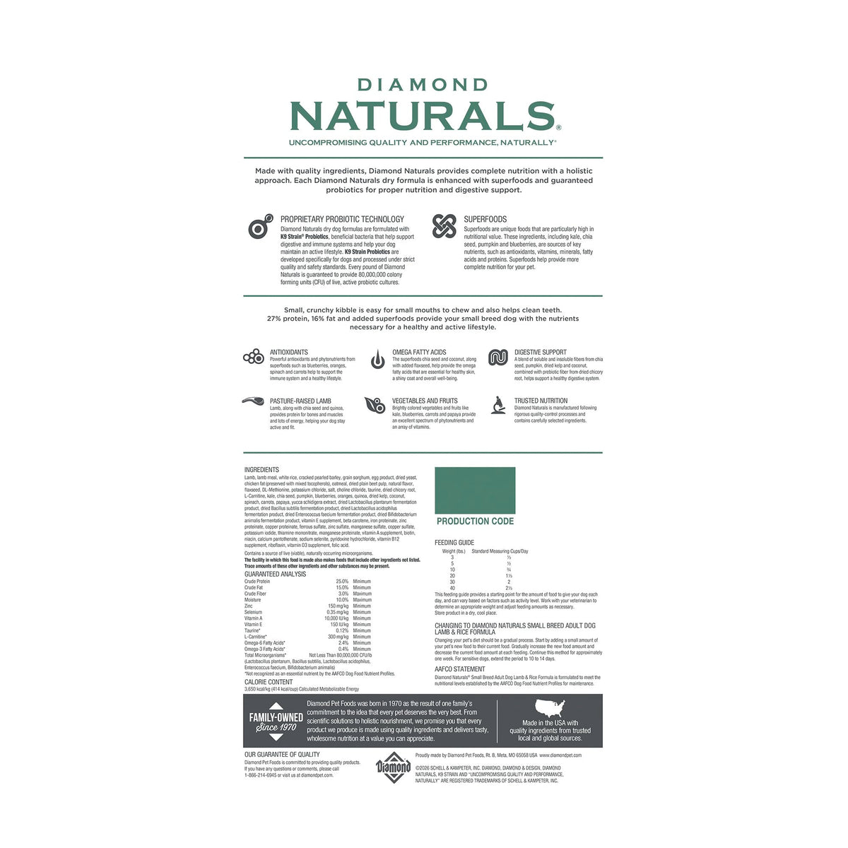 Diamond Naturals Small Breed Adult Dry Dog Food, Chicken & Rice, 18lb
