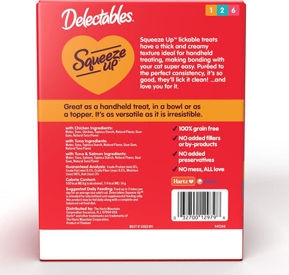 Delectables Squeeze Up Variety Pack, Creamy Squeezable Puree, Lickable Wet Cat Treats, Grain Free, No Added Fillers, No by-Products, No Added Preservatives, 0.5 Ounces Tube, 72 Tubes Total
