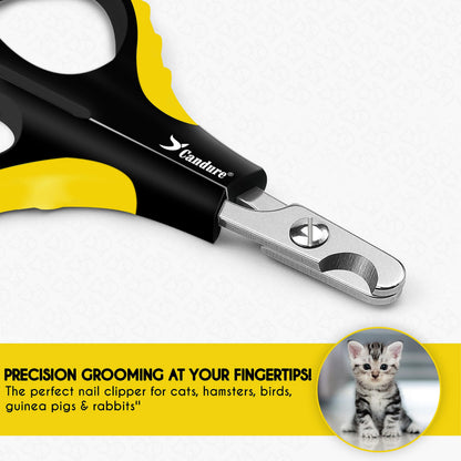Candure Cat Nail Clippers for Indoor Cats, Rabbits, Hamsters, Birds with Precise Angled Edges to Ensure Easy & Safe Trimming Stainless Steel Cat Nail Trimmer for At-Home Cat Grooming