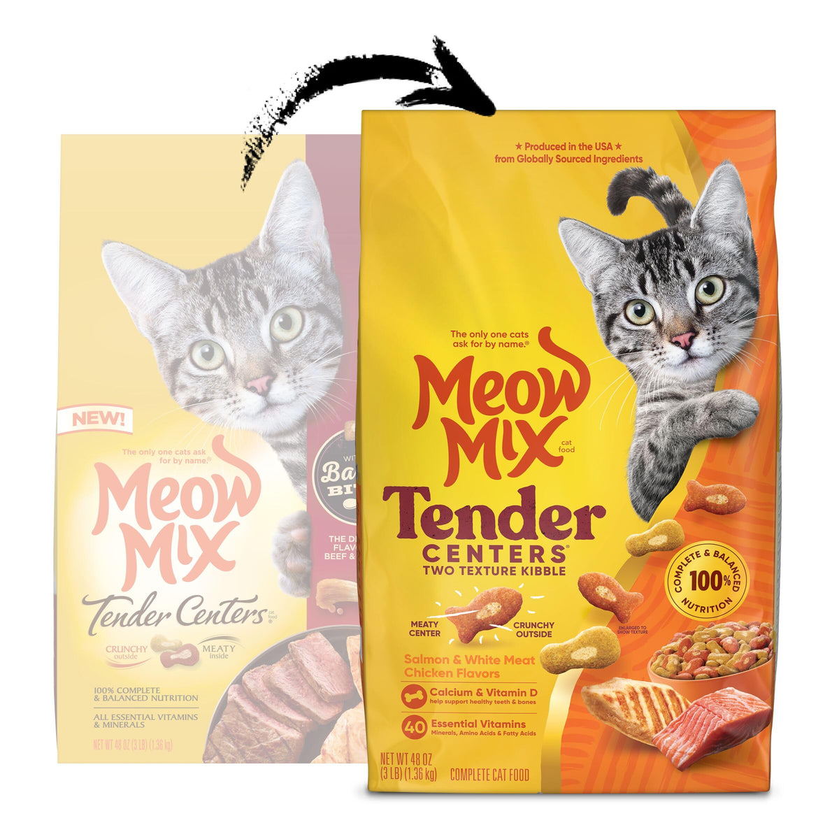 Meow Mix Tender Centers, Dry Cat Food, Beef & Salmon Flavors, 14.2 lb. Bag