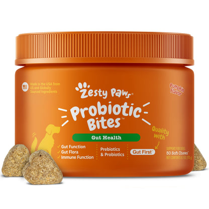 Zesty Paws Probiotics for Dogs - Gut Health Soft Chews, Pumpkin, 90 Ct