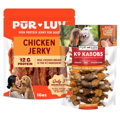 Pur Luv Dog Treats, K9 Kabobs Made with Real Chicken and Duck, 12 Ounces, Dog Snacks, Healthy, Easily Digestible, Long-Lasting, High Protein Treat, Satisfies Urge to Chew (Pack of 12)