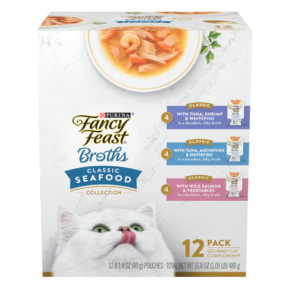 Fancy Feast Purina Broths, Classic Seafood Wet Cat Food, 1.4 Ounce (Pack of 36)