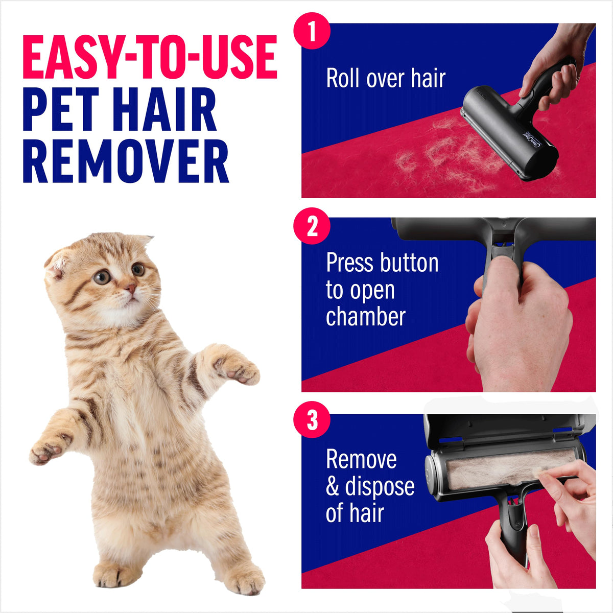 ChomChom Roller Pet Hair Remover – Original Size Reusable Lint Roller for Cat & Dog Hair on Furniture, Couch, Carpet, Car, Rugs & Bedding – Portable, Eco-Friendly (White)