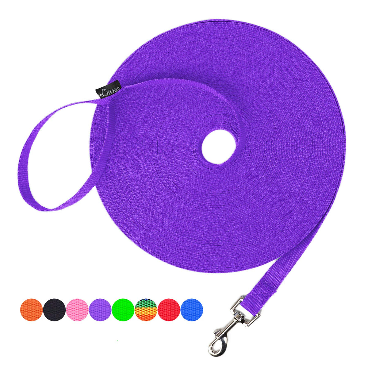 Hi Kiss Dog/Puppy Obedience Recall Training Agility Lead - 15ft 20ft 30ft 50ft 100ft Leash Great for Training, Play, Camping, or Backyard Black