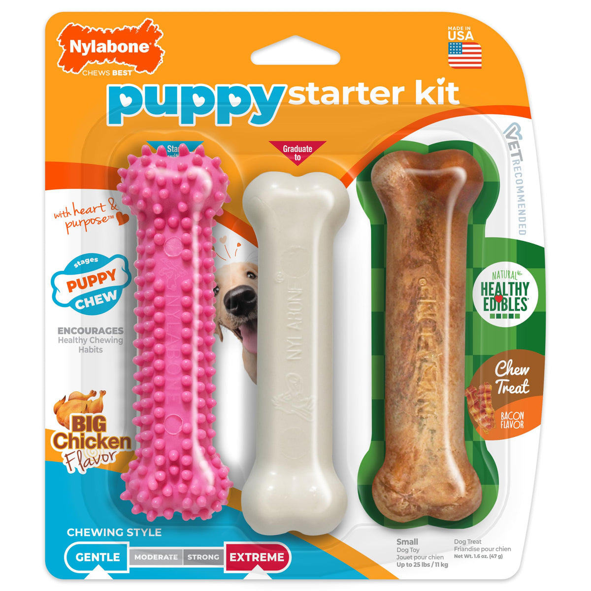 Nylabone New Puppy Starter Kit, Puppy Teething Toys, 3 Pack, Blue