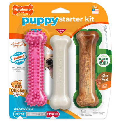 Nylabone New Puppy Starter Kit, Puppy Teething Toys, 3 Pack, Blue