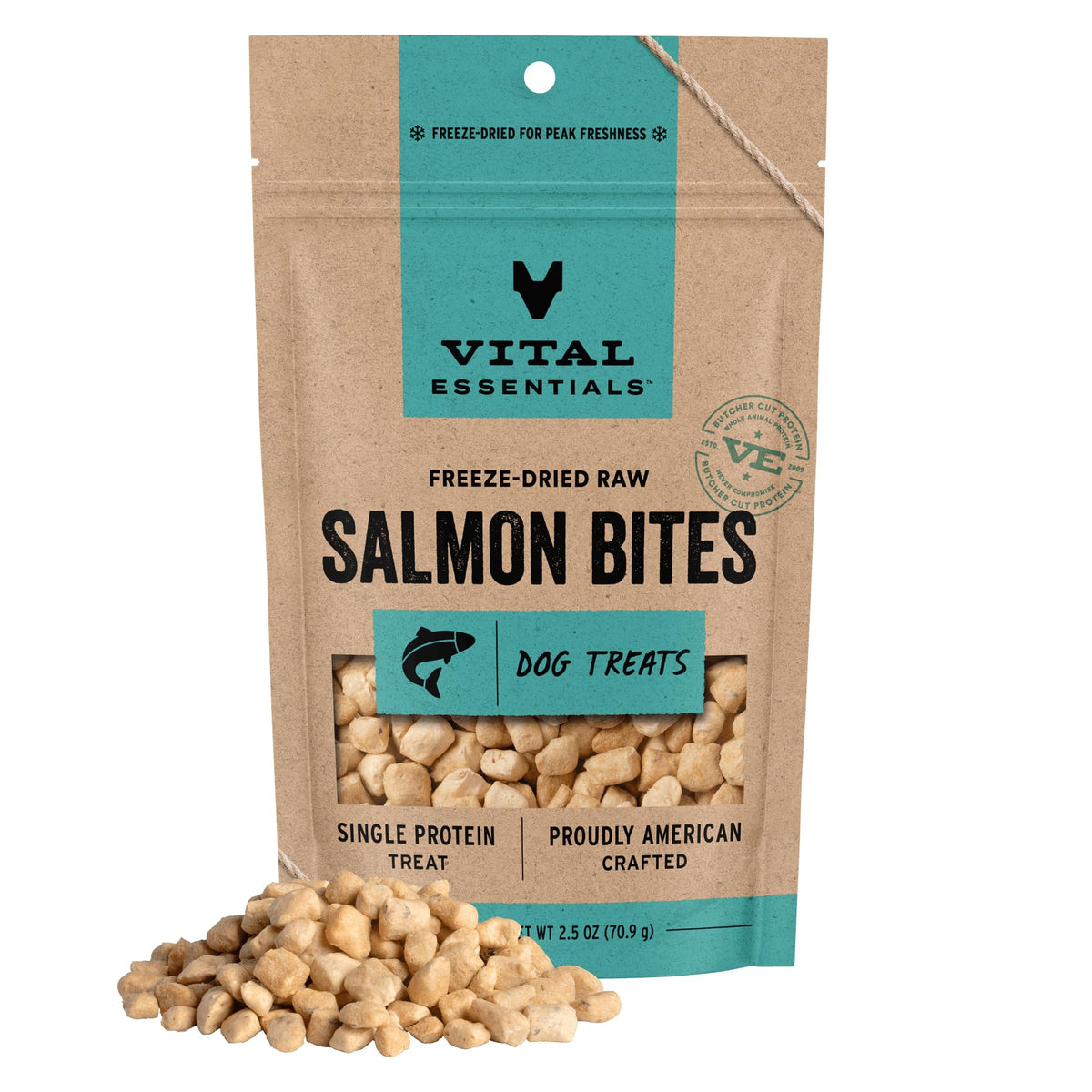 Vital Essentials Freeze Dried Dog Treats, Salmon Bites, 5 oz Bag