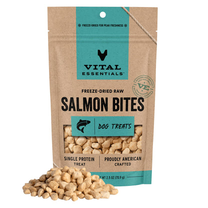 Vital Essentials Freeze Dried Dog Treats, Salmon Bites, 5 oz Bag