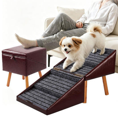 Dog Stairs for Small Dogs Faux Leather Foldable Pet Ramp and Ottoman
