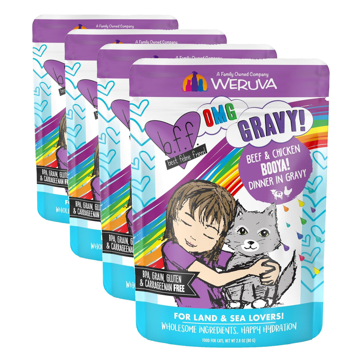 Weruva B.F.F. OMG - Best Feline Friend Oh My Gravy!, Rainbow A Gogo Variety Pack! Cat Food, 3oz Pouch (Pack of 12)