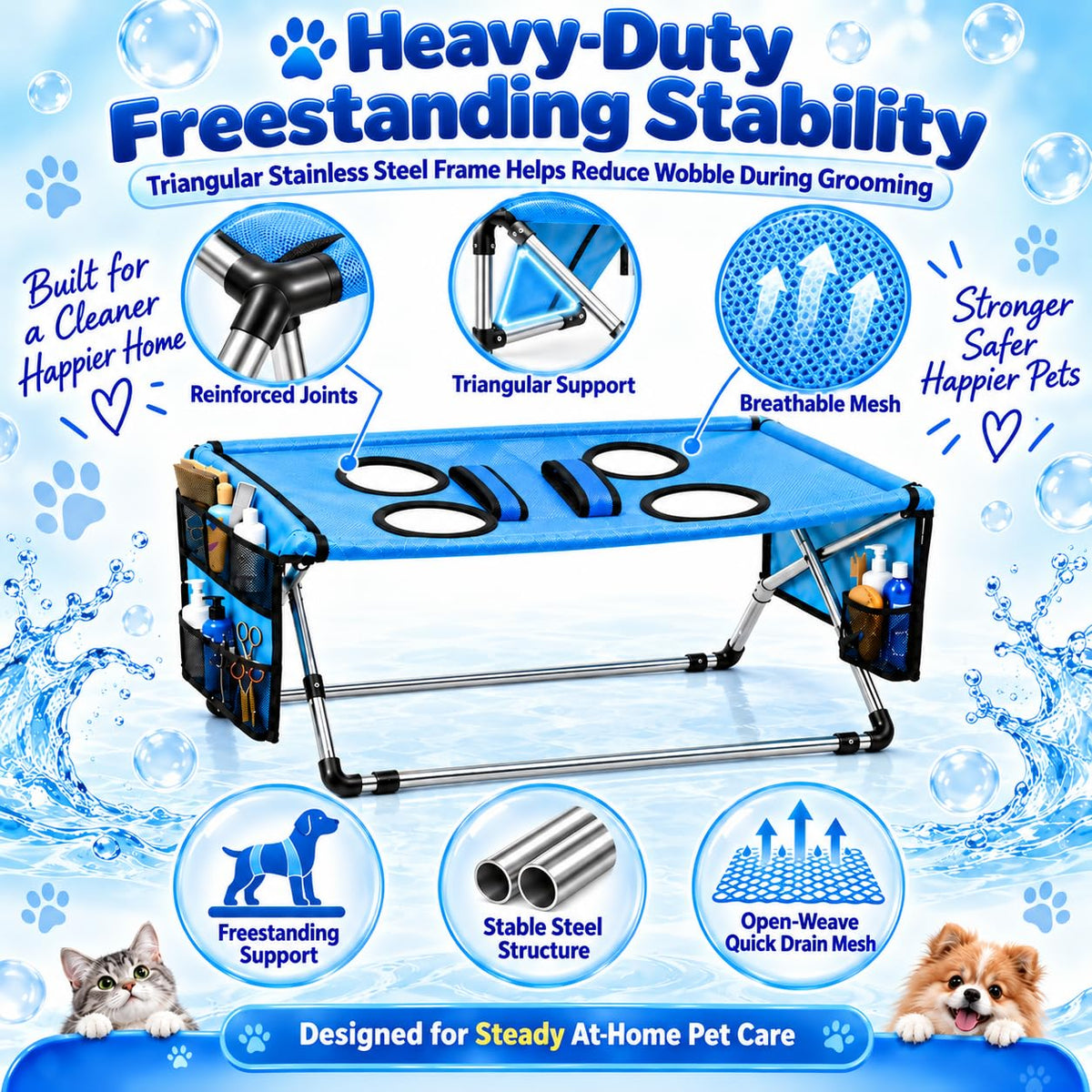 Dog Bed Foldable Grooming Hammock Stand and Bath Holder for Small Pets