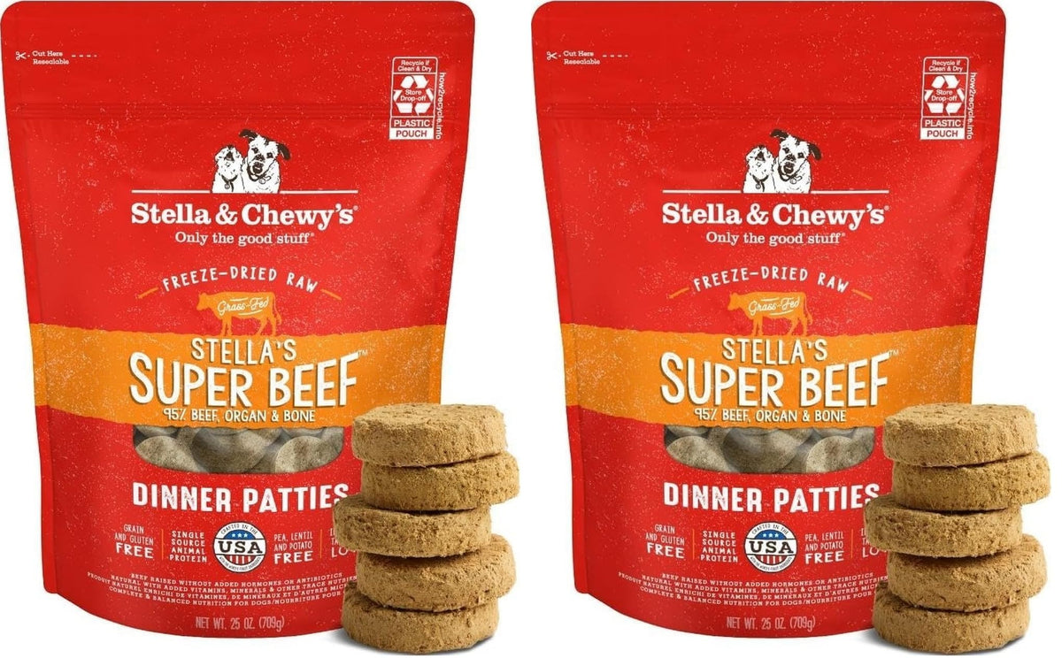 Stella & Chewy's Freeze-Dried Raw Dinner Patties - Beef Recipe - High Protein Grain-Free Puppy & Dog Food - Perfect For Picky Eaters - 25 oz