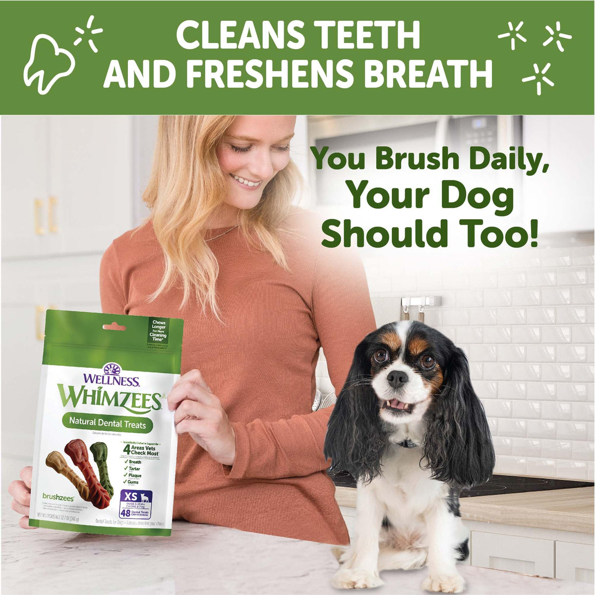 Wellness WHIMZEES Freshzees Natural Dog Dental Treat, Soft Chews, Freshens Breath, Medium Size, 14.81 oz Bag, 14 Count