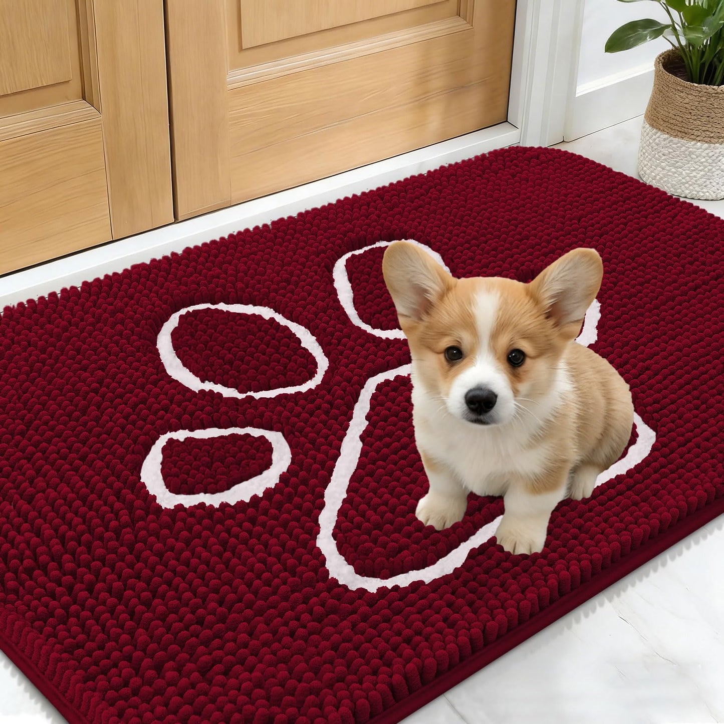 OLANLY Dog Door Mat for Muddy Paws 30x20, Super Absorbent Chenille Mud Mat