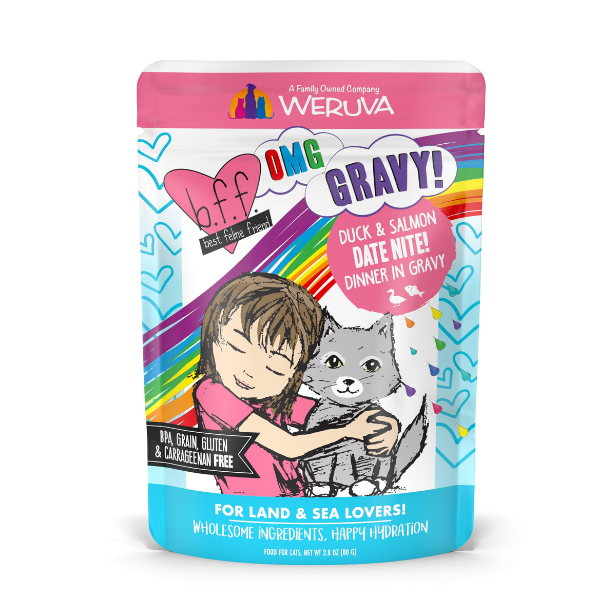 Weruva B.F.F. OMG - Best Feline Friend Oh My Gravy! Tuna & Chicken Charm Me with Tuna & Chicken in Gravy Cat Food, 3oz Pouch (Pack of 48)