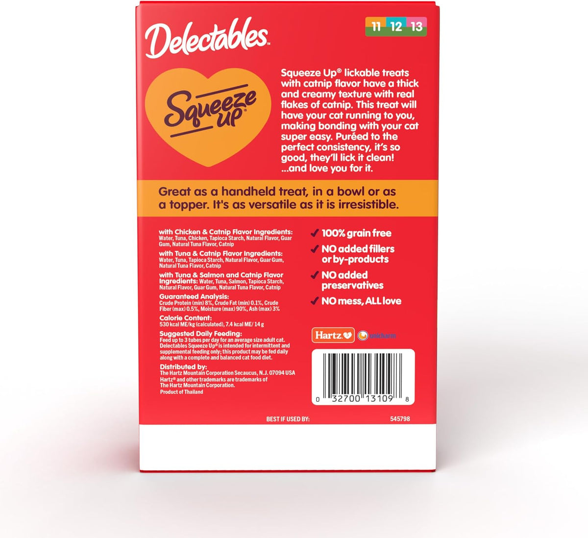 Delectables Squeeze Up Catnip Variety Pack, Creamy Squeezable Puree, Lickable Wet Cat Treats, Grain Free, No-Added Fillers, No-by-Products, No-Added Preservatives, 20 Count, 0.5 Ounces (Pack of 4)