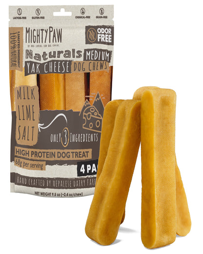 Mighty Paw Yak Chews, Long Lasting Hard Chew for Large Dogs, 4 Pack