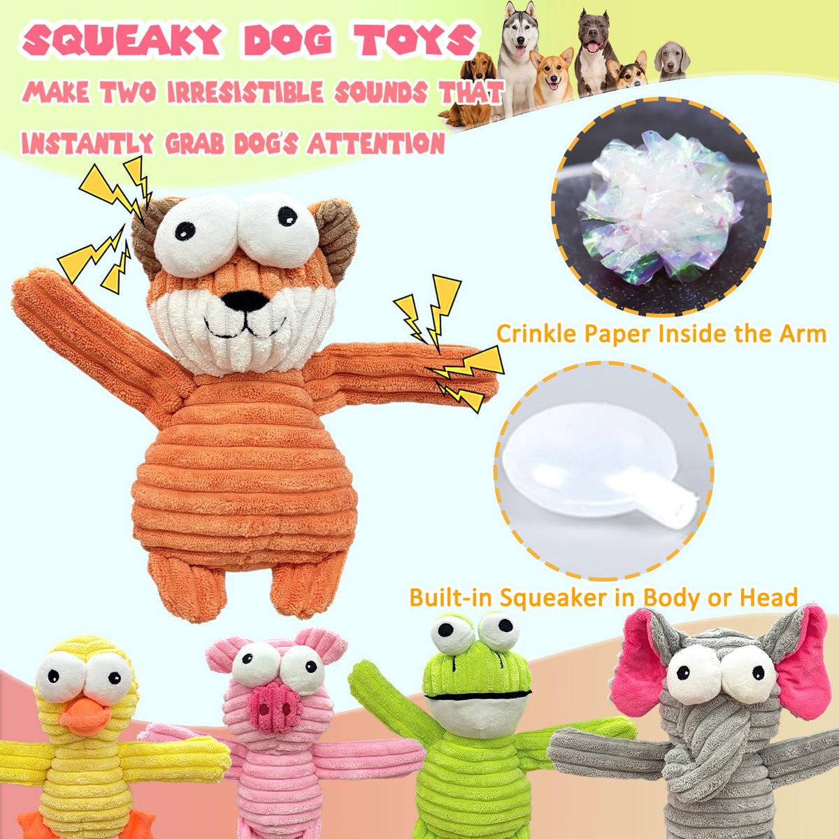 MRSOHRET Dog Squeak Toys Puppy Toys, Tough Dog Toys for Aggressive Chewers