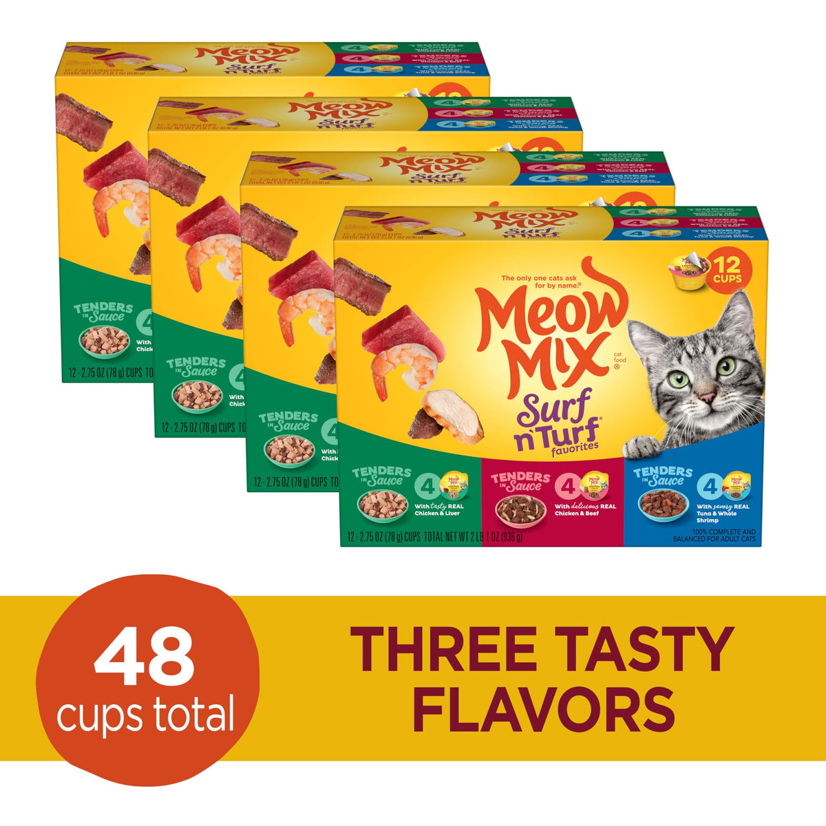 Meow Mix Poultry & Beef Favorites, Wet Food Variety Pack, 24 Cups