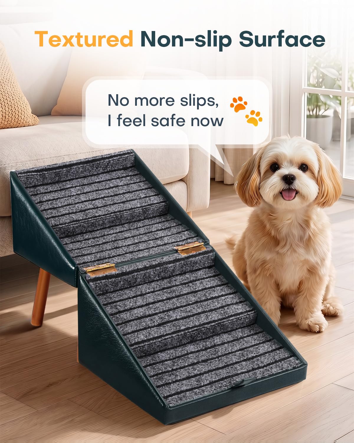 Dog Stairs for Small Dogs Faux Leather Foldable Pet Ramp and Ottoman