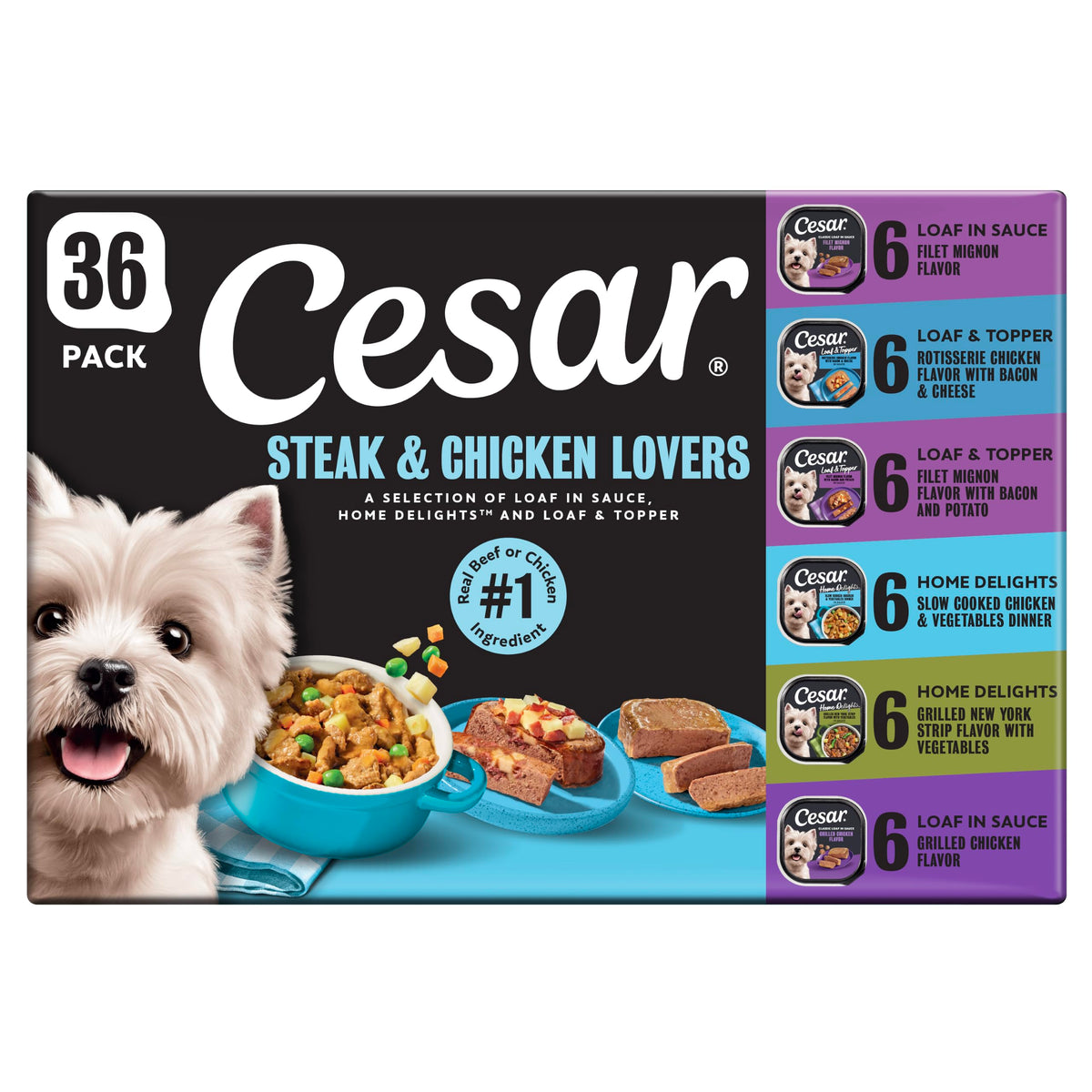 Cesar Wet Dog Food, Steak Lovers Variety Pack, 3.5 oz, 36 Count