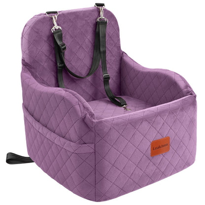 Lealchum Dog Booster Car Seat for S/M Dogs Up to 35lbs,Soft 6in Elevated Cushion,Fits in Front/Back Seat,Fully Detachable and Washable,2 Storage Pockets & 3 Straps,Easy to Install (Black/Brown,Medium)