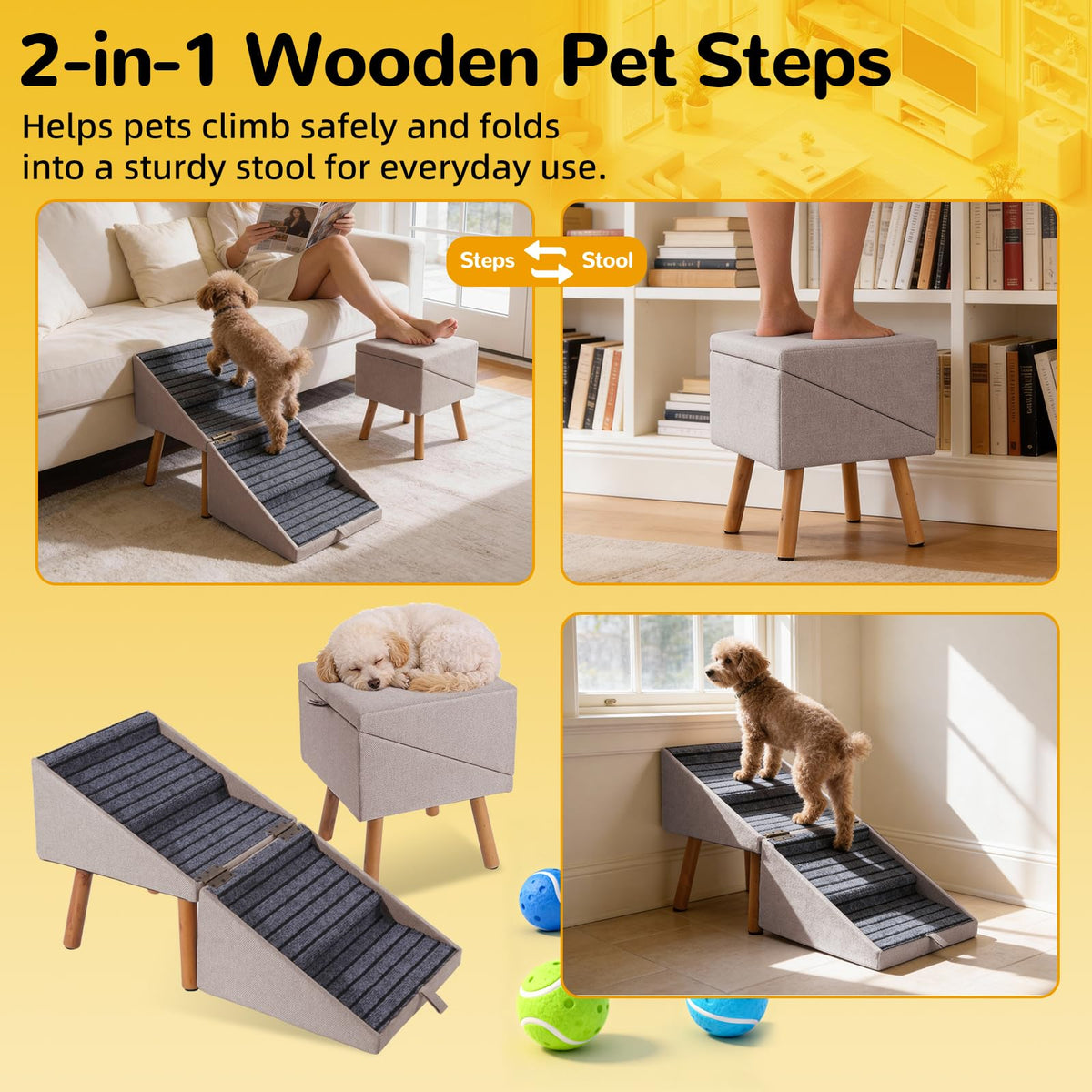 Dog Stairs for Small Dogs Faux Leather Foldable Pet Ramp and Ottoman