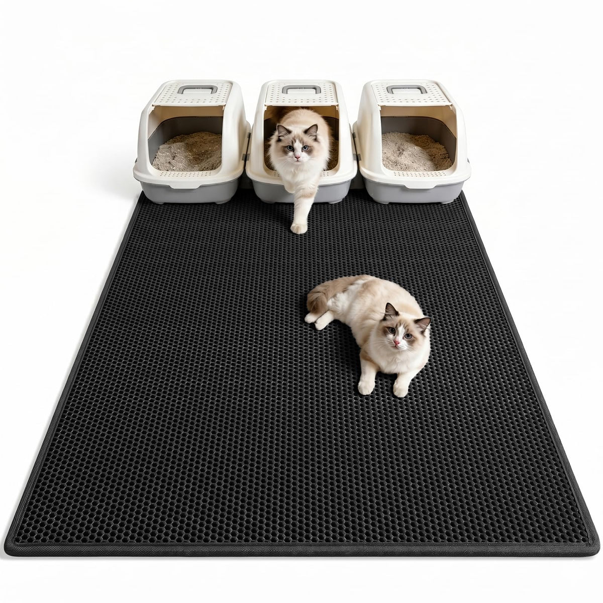 Pieviev Litter Mat, Double-Layer Waterproof Trapping Mat, 24" x 15" Black