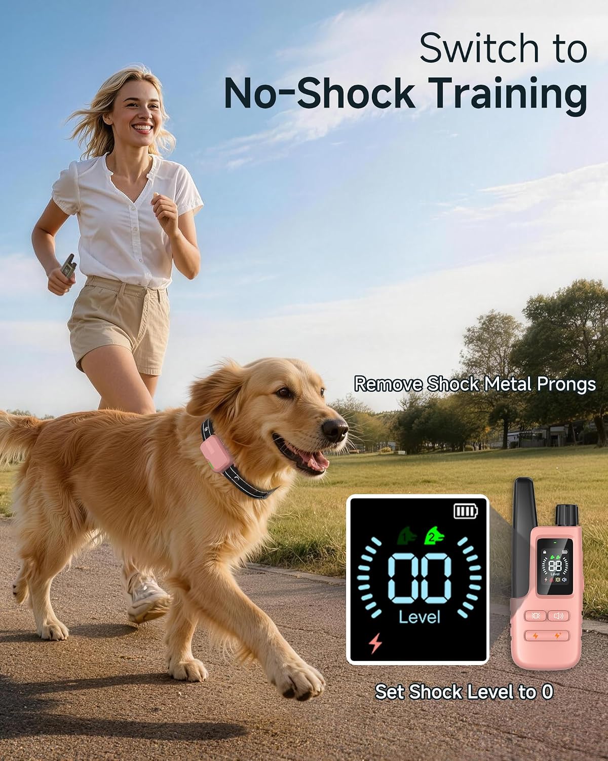 Dog Shock Collar - 4500FT Dog Training Collar with Remote, Blush Pink