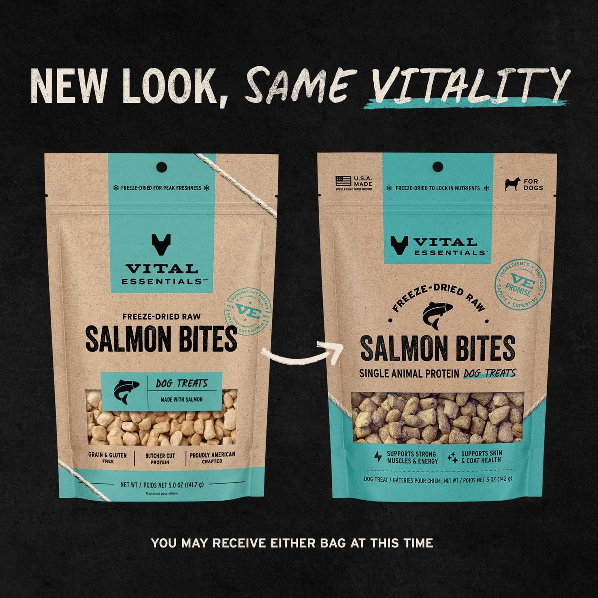 Vital Essentials Freeze Dried Dog Treats, Salmon Bites, 5 oz Bag