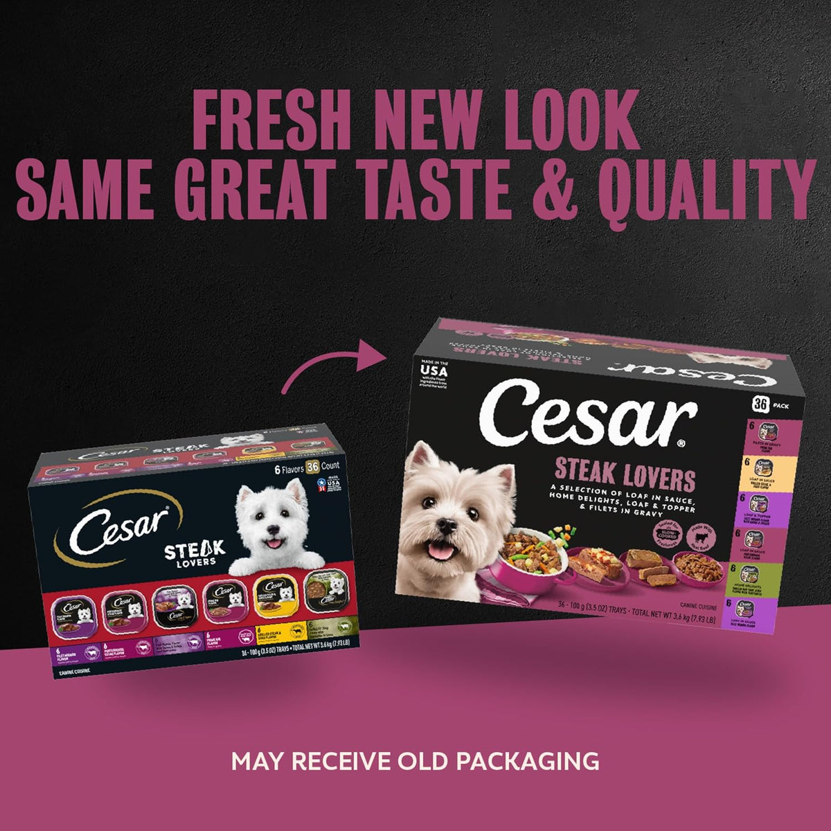 Cesar Wet Dog Food, Steak Lovers Variety Pack, 3.5 oz, 36 Count