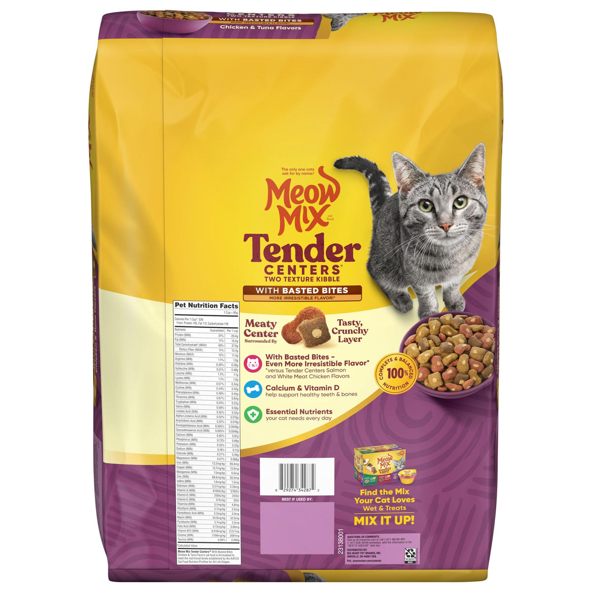 Meow Mix Tender Centers, Dry Cat Food, Beef & Salmon Flavors, 14.2 lb. Bag