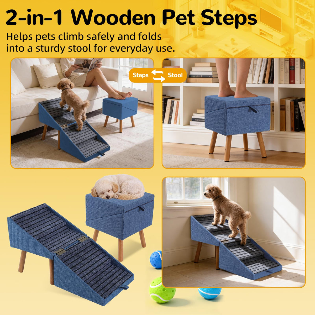 Dog Stairs for Small Dogs Faux Leather Foldable Pet Ramp and Ottoman