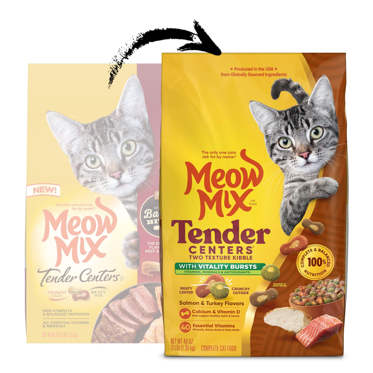 Meow Mix Tender Centers, Dry Cat Food, Beef & Salmon Flavors, 14.2 lb. Bag