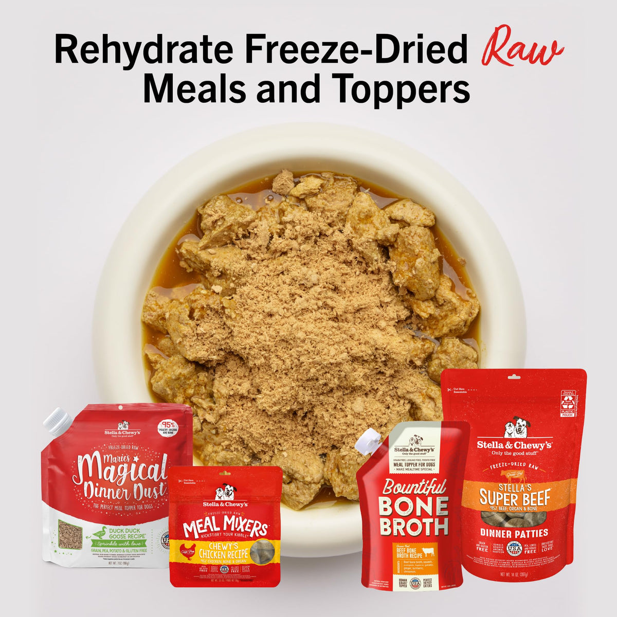 Stella & Chewy's Premium Cage-Free Chicken Bone Broth for Dogs - Joint & Gut Health Support Liquid Food Topper with Collagen & Turmeric, 16 Fl Oz Resealable Pouch
